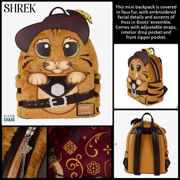 Loungefly Shrek Puss in Boots Cosplay Mini Backpack Cat Dreamworks Movie Tv - Picture 9 of 12
